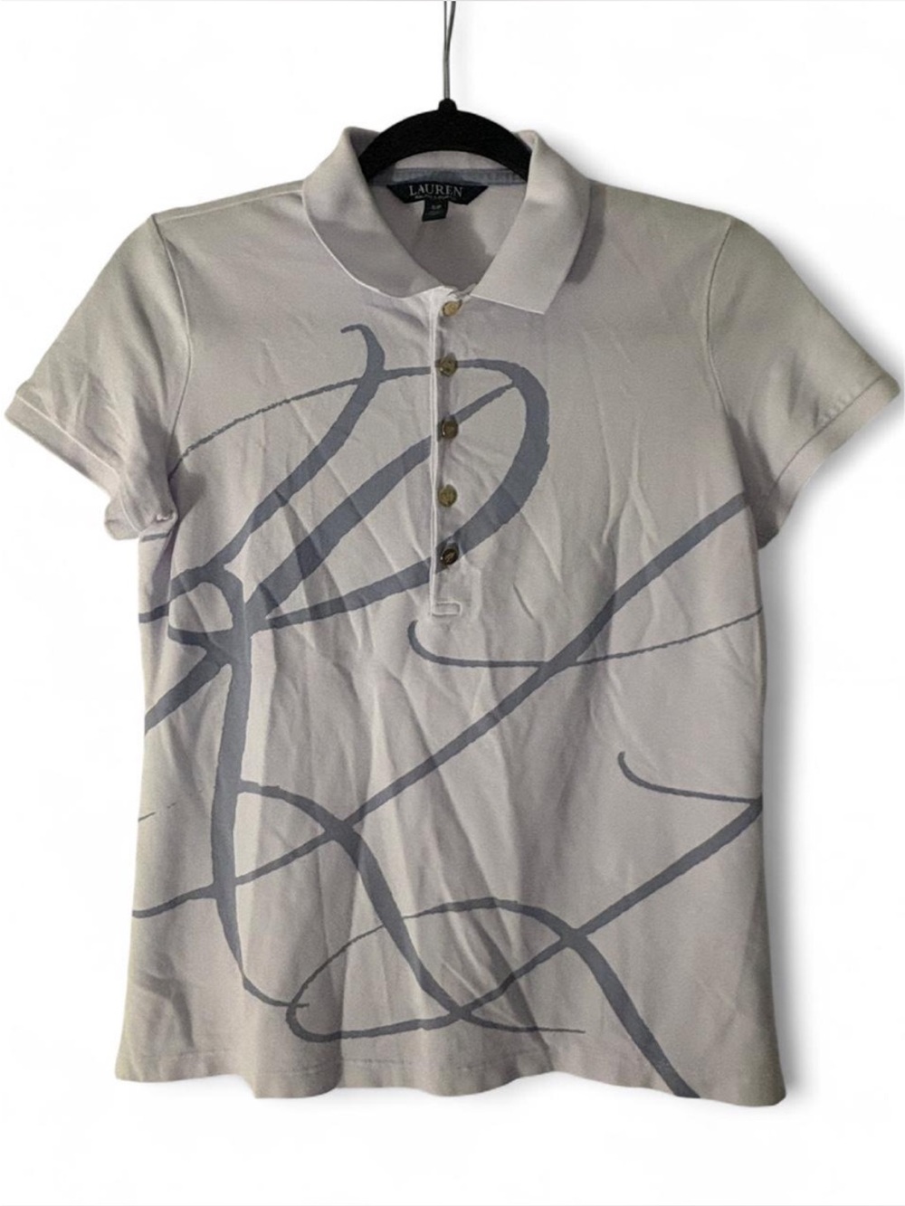 Ralph Lauren Light Grayish-Blue Polo with Abstract Gray Script